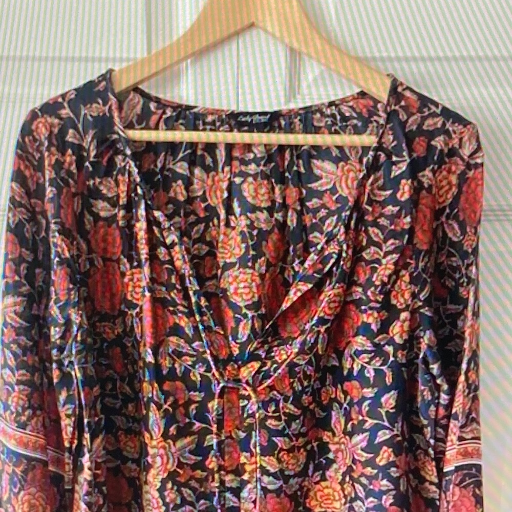 Lucky Brand Navy Tunic with Coral and Pink Floral Print